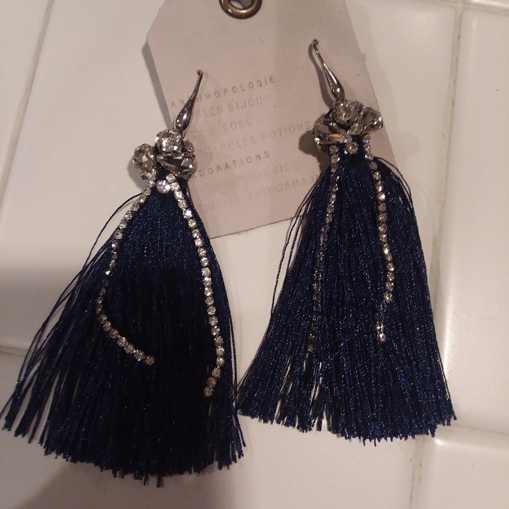 Anthropologie Sparkle Tassel Drop Earrings NWOT